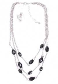 CHARTER CLUB Silver Tone Chain and Black Jet Beads Triple Strand Necklace CHARTER CLUB Silver Tone Chain and Black Jet Beads Triple Strand Necklace