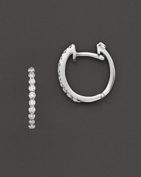 Small diamond hoop earrings. With signature ruby accent. Post back for pierced ears. Designed by Roberto Coin. Small diamond hoop earrings. With signature ruby accent. Post back for pierced ears. Designed by Roberto Coin.
