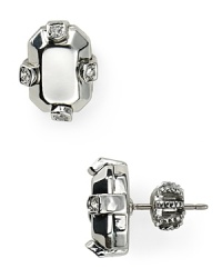 Rock a heavy metal: This pair of Juicy Couture earrings work an edgy vibe, cast in silver-plated metal with bold stone accents. Rock a heavy metal: This pair of Juicy Couture earrings work an edgy vibe, cast in silver-plated metal with bold stone accents.