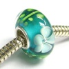 Sterling Silver Round Murano Flower Green Glass Bead For Pandora Troll Chamilia Biagi European Charm Bracelets