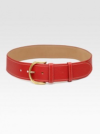 A classic, leather style with a curved, metal buckle and logo stamped belt keeper. Width, about 2Made in Italy A classic, leather style with a curved, metal buckle and logo stamped belt keeper. Width, about 2Made in Italy