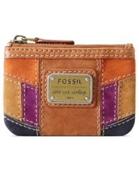 Embrace functional and free-spirited style with this colorful patchwork coin purse from Fossil. Featuring a secure zip-top closure, it keeps coins, cash and mini must-haves safe and sound. Embrace functional and free-spirited style with this colorful patchwork coin purse from Fossil. Featuring a secure zip-top closure, it keeps coins, cash and mini must-haves safe and sound.