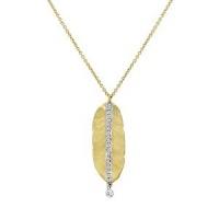 Meira T Pave Set Diamond and Hammered 14K Gold Leaf Necklace Meira T Pave Set Diamond and Hammered 14K Gold Leaf Necklace
