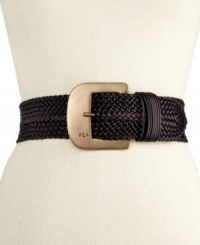 Weave your way to instant style. Start with this intricately woven design from Lauren by Ralph Lauren that's exquisitely crafted in supple leather and accented with an antiqued brass tone buckle. Weave your way to instant style. Start with this intricately woven design from Lauren by Ralph Lauren that's exquisitely crafted in supple leather and accented with an antiqued brass tone buckle.