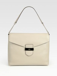 This sleek, structured design of rich leather imparts thoughts of spring's new minimalism, topped with a single shoulder strap. Leather and chain shoulder strap, 8 dropBuckled flap closureOne inside zip pocketTwo inside open pocketsFully lined10W X 7H X 3½DImported This sleek, structured design of rich leather imparts thoughts of spring's new minimalism, topped with a single shoulder strap. Leather and chain shoulder strap, 8 dropBuckled flap closureOne inside zip pocketTwo inside open pocketsFully lined10W X 7H X 3½DImported