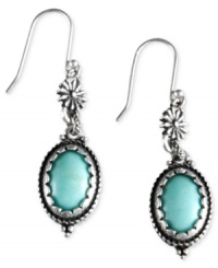 Blaze new trails with this gorgeous Lucky Brand turquoise earrings set in silvertone mixed metal. Approximate drop: 2 inches. Blaze new trails with this gorgeous Lucky Brand turquoise earrings set in silvertone mixed metal. Approximate drop: 2 inches.