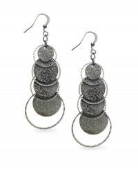 Let style come full circle in these dramatic drops. Style&co. earrings feature a trendy hematite tone mixed metal setting with a sandblast surface. Approximate drop: 3 inches. Let style come full circle in these dramatic drops. Style&co. earrings feature a trendy hematite tone mixed metal setting with a sandblast surface. Approximate drop: 3 inches.