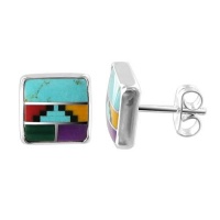 Sterling Silver 8mm Square Multi Gemstone Stud Earrings Sterling Silver 8mm Square Multi Gemstone Stud Earrings