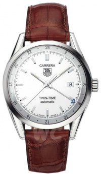TAG Heuer Men's WV2116.FC6181 Carerra Calibre 7 Twin Time Automatic White Dial Brown Crocodile Watch TAG Heuer Men's WV2116.FC6181 Carerra Calibre 7 Twin Time Automatic White Dial Brown Crocodile Watch
