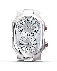 Interchangeable signature watch head from Philip Stein, featuring mother-of-pearl dial and dual quartz movement. Interchangeable signature watch head from Philip Stein, featuring mother-of-pearl dial and dual quartz movement.