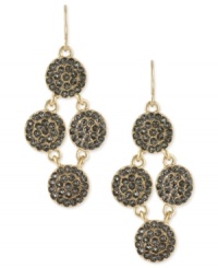 Perfect for any elegant affair, this pair of chandelier earrings from Kenneth Cole are crafted from gold-tone mixed metal. Each disc is adorned with sparkling pave glass crystal accents to add luster to the evening. Approximate drop: 2 inches. Perfect for any elegant affair, this pair of chandelier earrings from Kenneth Cole are crafted from gold-tone mixed metal. Each disc is adorned with sparkling pave glass crystal accents to add luster to the evening. Approximate drop: 2 inches.