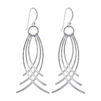 NNES064 Sterling Silver 20mm x 40mm Design Curved Strands French wire Hook Dangle Earrings NNES064 Sterling Silver 20mm x 40mm Design Curved Strands French wire Hook Dangle Earrings
