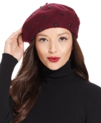 A classically chic beret gets a mod makeover with this studded wool design from Nine West. Pair it with any outfit for a decidedly rive gauche appeal. A classically chic beret gets a mod makeover with this studded wool design from Nine West. Pair it with any outfit for a decidedly rive gauche appeal.