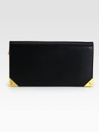 Luxurious leather wallet accented with signature hardware corners.Zip-around closureHardware cornersOne inside zip pocketTwelve credit card slotsTwo bill compartmentsFully lined8W X 4¼H X 1DImported Luxurious leather wallet accented with signature hardware corners.Zip-around closureHardware cornersOne inside zip pocketTwelve credit card slotsTwo bill compartmentsFully lined8W X 4¼H X 1DImported