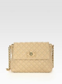 Tailored and trim, in rich quilted leather with a bold chain strap. Chain and leather strap; 16 drop Magnetic snap flap closure One inside zip pocket and one inside open pocket Fully lined 11¾W X 8¾H X 4½D Made in Italy Tailored and trim, in rich quilted leather with a bold chain strap. Chain and leather strap; 16 drop Magnetic snap flap closure One inside zip pocket and one inside open pocket Fully lined 11¾W X 8¾H X 4½D Made in Italy