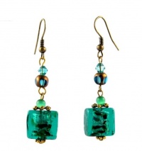 Earrings - E300 - Murano Style Glass - Sm Square ~ Teal Earrings - E300 - Murano Style Glass - Sm Square ~ Teal