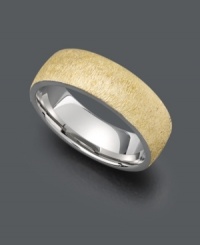 A traditional men's wedding ring with fashionable flair. A two tone setting makes this comfort fit wedding band (7 mm) shine. Crafted in 14k gold and 14k white gold. Size 10. A traditional men's wedding ring with fashionable flair. A two tone setting makes this comfort fit wedding band (7 mm) shine. Crafted in 14k gold and 14k white gold. Size 10.
