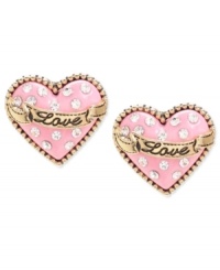 Fall in love with these stud earrings from Betsey Johnson. Crafted from gold-tone mixed metal, the pair is adorned with sparkling crystal accents-enough to tug at your heartstrings. Approximate drop: 3/5 inch. Fall in love with these stud earrings from Betsey Johnson. Crafted from gold-tone mixed metal, the pair is adorned with sparkling crystal accents-enough to tug at your heartstrings. Approximate drop: 3/5 inch.
