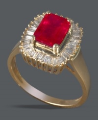 Royally unique. Effy Collection's one-of-a-kind ring style features a baguette-cut ruby (2-1/4 ct. t.w.) surrounded by baguette-cut diamonds (1/2 ct. t.w.). Set in 14k gold. Royally unique. Effy Collection's one-of-a-kind ring style features a baguette-cut ruby (2-1/4 ct. t.w.) surrounded by baguette-cut diamonds (1/2 ct. t.w.). Set in 14k gold.