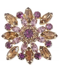 Cause-worthy cluster. Carolee's 40th Anniversary stone cluster pin, crafted from gold-tone mixed metal, shines with an array of glass stones. Approximate height: 2-1/8 inches. Approximate width: 2-1/8 inches. Cause-worthy cluster. Carolee's 40th Anniversary stone cluster pin, crafted from gold-tone mixed metal, shines with an array of glass stones. Approximate height: 2-1/8 inches. Approximate width: 2-1/8 inches.