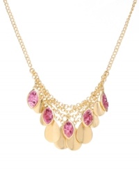 A swoop of statement-making sparkle. Kenneth Cole New York's chic cluster frontal necklace combines polished discs and crushed purple glass charms in gold tone mixed metal. Approximate length: 16 inches + 3-inch extender. Approximate drop: 1-1/2 inches. A swoop of statement-making sparkle. Kenneth Cole New York's chic cluster frontal necklace combines polished discs and crushed purple glass charms in gold tone mixed metal. Approximate length: 16 inches + 3-inch extender. Approximate drop: 1-1/2 inches.