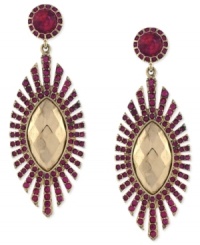 A burst of beauty. Jessica Simpson's drop earrings are crafted from gold-tone mixed metal with fuchsia accents adding a vibrant touch. Approximate drop: 2-3/4 inches. A burst of beauty. Jessica Simpson's drop earrings are crafted from gold-tone mixed metal with fuchsia accents adding a vibrant touch. Approximate drop: 2-3/4 inches.