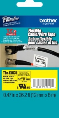Brother Laminated Flexible ID Black on Yellow 1/2 Inch Tape - Retail Packaging (TZeFX631) - Retail Packaging Brother Laminated Flexible ID Black on Yellow 1/2 Inch Tape - Retail Packaging (TZeFX631) - Retail Packaging