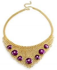 Cover you neckline with layered elegance with this bib necklace from Charter Club. Golden mesh provides a lovely backdrop for round-cut, berry-colored, plastic beads. Crafted in gold tone mixed metal. Approximate length: 16 inches + 3-inch extender. Approximate drop: 5 inches. Cover you neckline with layered elegance with this bib necklace from Charter Club. Golden mesh provides a lovely backdrop for round-cut, berry-colored, plastic beads. Crafted in gold tone mixed metal. Approximate length: 16 inches + 3-inch extender. Approximate drop: 5 inches.