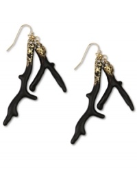 Branch out with these drop earrings with a black coral finish from RACHEL Rachel Roy. Crafted in worn gold tone mixed metal. Approximate drop: 2-1/2 inches. Branch out with these drop earrings with a black coral finish from RACHEL Rachel Roy. Crafted in worn gold tone mixed metal. Approximate drop: 2-1/2 inches.
