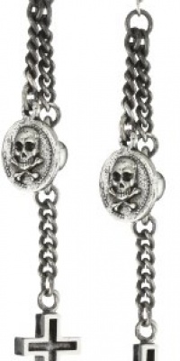 Queen Baby Skull Coin and Cross Chain with Hook Back Drop Earrings Queen Baby Skull Coin and Cross Chain with Hook Back Drop Earrings
