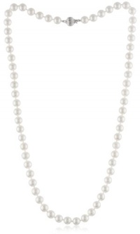 14k Gold 7-7.5mm White or Black Akoya Cultured Pearl Necklace