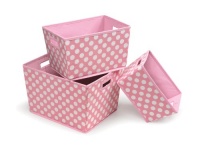 Badger Basket 3 Pack Polka Dot Nesting Trapezoid Shape Folding Baskets, Pink