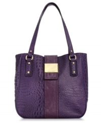 Create a commotion with this sleek, croc-embossed design from Franco Sarto that goes from work to weekend in a wink. Ultra soft leather is accented with signature golden hardware, while the generous interior easily stashes your daytime essentials. Create a commotion with this sleek, croc-embossed design from Franco Sarto that goes from work to weekend in a wink. Ultra soft leather is accented with signature golden hardware, while the generous interior easily stashes your daytime essentials.