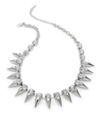 Look sharp with this necklace from Bar III. Crafted from rhodium-plated mixed metal, the necklace is adorned with spikes and clear glass crystals for a bit of fashion on the edge. Approximate length: 16 inches + 2-inch extender. Look sharp with this necklace from Bar III. Crafted from rhodium-plated mixed metal, the necklace is adorned with spikes and clear glass crystals for a bit of fashion on the edge. Approximate length: 16 inches + 2-inch extender.