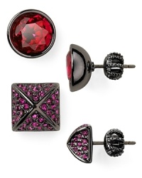 Wear them together, separately, or mixed and matched. We adore the chic geometry of Juicy Couture's round and pyramid studs. Wear them together, separately, or mixed and matched. We adore the chic geometry of Juicy Couture's round and pyramid studs.