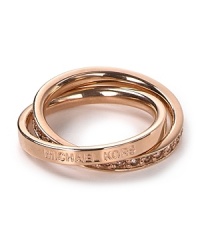Crafted of rose gold plate with inset cubic zirconia stones, these interlocking rings from MICHAEL Michael Kors are a subtle yet striking way to nod to the brand's glamor. Crafted of rose gold plate with inset cubic zirconia stones, these interlocking rings from MICHAEL Michael Kors are a subtle yet striking way to nod to the brand's glamor.