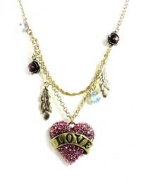 Betsey Johnson Flights of Fancy Love Heart and Feather 2-Row Necklace