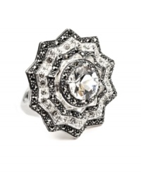Scintillating and sparkling. Showcasing a majestic medallion silhouette, Judith Jack's marcasite, crystal and cubic zirconia (1-9/10 ct.) ring will be a chic addition to your next cocktail party ensemble. Set in sterling silver. Size 7. Scintillating and sparkling. Showcasing a majestic medallion silhouette, Judith Jack's marcasite, crystal and cubic zirconia (1-9/10 ct.) ring will be a chic addition to your next cocktail party ensemble. Set in sterling silver. Size 7.