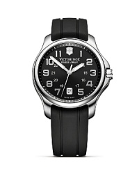 Silver accents embolden Victorinox's matte-black watch. With a sporty rubber band and bold markers, this surplus-inspired style works as hard as it plays. Silver accents embolden Victorinox's matte-black watch. With a sporty rubber band and bold markers, this surplus-inspired style works as hard as it plays.