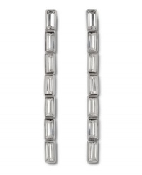 Elegant Art Deco inspiration defines these divine linear baguette crystal earrings from Swarovski. Set in silver tone mixed metal, they're an ideal look for a stylish soiree! Approximate length: 2-4/10 inches. Elegant Art Deco inspiration defines these divine linear baguette crystal earrings from Swarovski. Set in silver tone mixed metal, they're an ideal look for a stylish soiree! Approximate length: 2-4/10 inches.