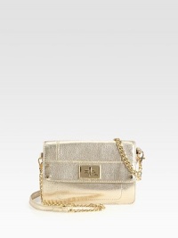 Transition from day to night with this ultra-glam compact shape in eye-catching metallic leather. Detachable chain and leather shoulder strap, 24 dropTurn-lock flap closureOne inside zip pocketOne inside open pocket8 credit card slotsFully lined7¾W X 5½H X 2DImported Transition from day to night with this ultra-glam compact shape in eye-catching metallic leather. Detachable chain and leather shoulder strap, 24 dropTurn-lock flap closureOne inside zip pocketOne inside open pocket8 credit card slotsFully lined7¾W X 5½H X 2DImported