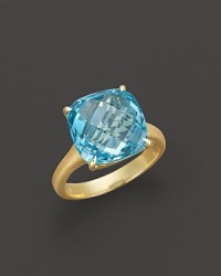 18K yellow gold is set with a cushion-cut sky blue topaz. 18K yellow gold is set with a cushion-cut sky blue topaz.