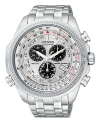 Take on the world with this multi-functional chronograph watch by Citizen. Take on the world with this multi-functional chronograph watch by Citizen.