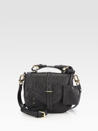 A beautifully textured leather style in a petite frame; perfect for all your basic essentials.Adjustable top handle, 2¾-3¼ dropDetachable adjustable shoulder strap, 21½-24 dropSlide strap flap closureOne outside zip pocketOne zip pocket under flapOne inside zip pocketTwo inside open pocketsCanvas lining8½W X 7½H X 3½DImported A beautifully textured leather style in a petite frame; perfect for all your basic essentials.Adjustable top handle, 2¾-3¼ dropDetachable adjustable shoulder strap, 21½-24 dropSlide strap flap closureOne outside zip pocketOne zip pocket under flapOne inside zip pocketTwo inside open pocketsCanvas lining8½W X 7½H X 3½DImported
