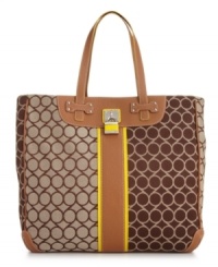 Carry this sleek Nine West Tote and you'll understand what it means to feel like you're on cloud 9. A signature 9 print covers this totable shape while a fun stipe of color and shiny silver-tone hardware add fun-loving accents. Carry this sleek Nine West Tote and you'll understand what it means to feel like you're on cloud 9. A signature 9 print covers this totable shape while a fun stipe of color and shiny silver-tone hardware add fun-loving accents.