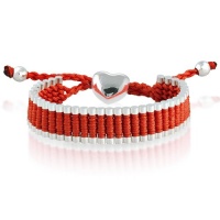 Silvertone Heart and Red Cord Friendship Bracelet Silvertone Heart and Red Cord Friendship Bracelet