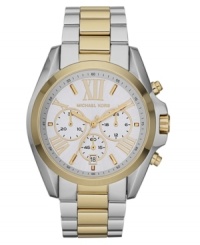 This chic, menswear-inspired Bradshaw watch from Michael Kors brings a feminine touch with golden accents. This chic, menswear-inspired Bradshaw watch from Michael Kors brings a feminine touch with golden accents.