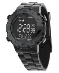Built to last with style that stays. This Wooster watch by adidas features a black polyurethane strap and round polycarbonate case with logo and seconds etched at bezel. Black negative display digital dial with timer, alarm, 10-lap memory and date. Quartz movement. Water resistant to 50 meters. Two-year limited warranty. Built to last with style that stays. This Wooster watch by adidas features a black polyurethane strap and round polycarbonate case with logo and seconds etched at bezel. Black negative display digital dial with timer, alarm, 10-lap memory and date. Quartz movement. Water resistant to 50 meters. Two-year limited warranty.