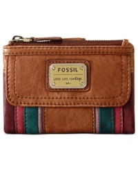 Embrace functional and free-spirited style with this colorful srtiped wallet from Fossil. Crafted from supple leather and accented with signature detailing, it flaunts multiple pockets for effortless go-everywhere accessorizing. Embrace functional and free-spirited style with this colorful srtiped wallet from Fossil. Crafted from supple leather and accented with signature detailing, it flaunts multiple pockets for effortless go-everywhere accessorizing.
