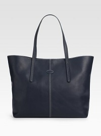 Versatile leather classic with an extra spacious silhouette, styled with contrast topstitching and a front logo plaque.Shoulder straps, 8 drop Snap top closure One inside zip pocket Two inside open pockets Nylon lining 18W X 12½H X 6D Made in Italy Versatile leather classic with an extra spacious silhouette, styled with contrast topstitching and a front logo plaque.Shoulder straps, 8 drop Snap top closure One inside zip pocket Two inside open pockets Nylon lining 18W X 12½H X 6D Made in Italy